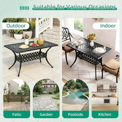 VIVIJASON 42" x 24" Cast Aluminum Outdoor Dining Table, Narrow Rectangular Bistro Table for Small Balcony, Rust Proof & Weather Resistant Patio Furniture for Backyard, Porch, Garden, Dark Bronze