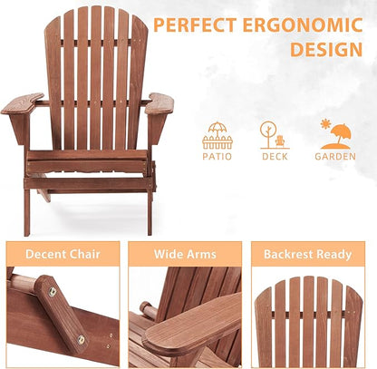 Wooden Folding Adirondack Chair Set of 6, Pre-Assembled BackRest Wood Lounge Chair for Outdoor Patio Garden Lawn Backyard Deck Pool Beach Firepit