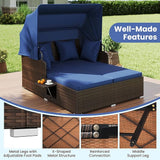 ORALNER Outdoor Daybed, 2-Person Wicker Patio Sofa with Retractable Canopy, Cushions & Pillows, 2 Side Trays - Photo 6