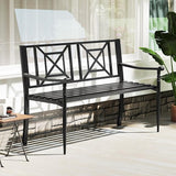 Tangkula Metal Outdoor Park Bench, Patio Garden Bench, Heavy-Duty Slatted Garden Bench for 2-3 People - Photo 2