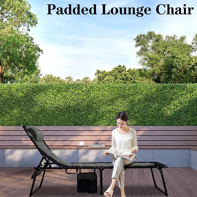 Outdoor Folding Lounge Chair Padded for Adults 264Ibs Patio Chaise Lounge Chair for Outside 5-Position Adjustable - Photo 6