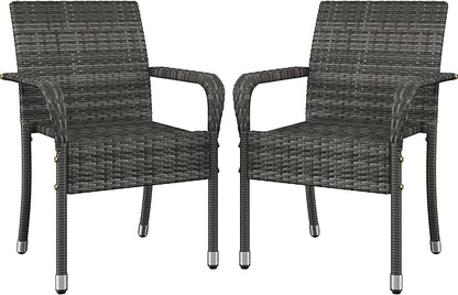 Yaheetech Set of 2 Stackable Outdoor Rattan Dining Chairs, All-Weather Firepits Armchair w/Armrests, Steel Frame for Garden, Patio, Deck, Yard, Poolside, Gray