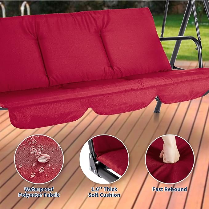 3-Seat Outdoor Porch Swing Chair with Adjustable Canopy & Thickened Cushions - Photo 5