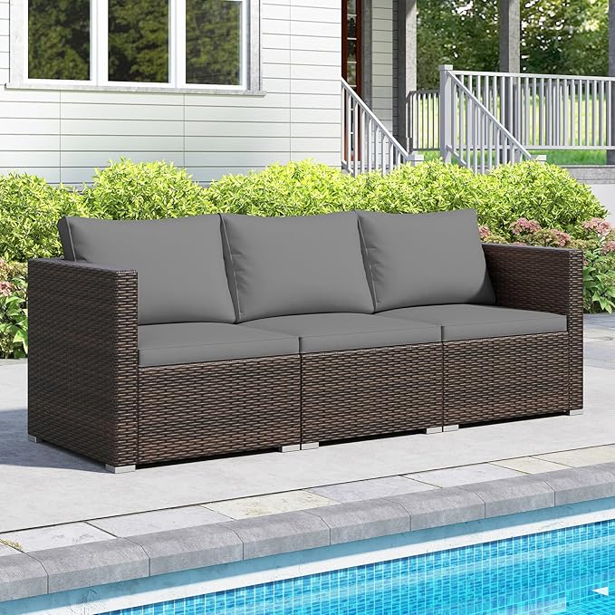 Tangkula 3 Seat Outdoor Wicker Sofa Set, Modular PE Rattan Patio Cushioned Sectional Couch Set - Photo 2