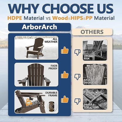 Folding Adirondack Chair Set of 4 with Cup Holder, HDPE All Weather Resistant Plastic Outdoor Patio Chairs, Heavy Duty Fire Pit Seating for Backyard Lawn Garden, Wooden Textured Design(Coffee)
