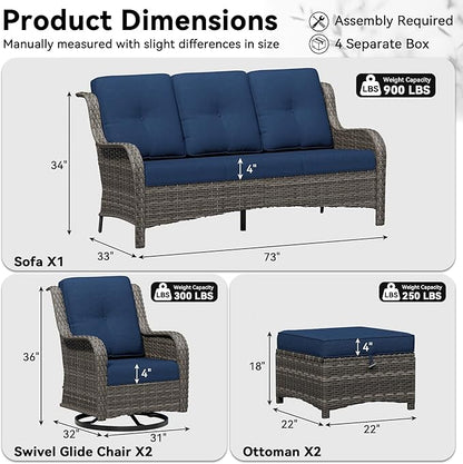 5 Piece Outdoor Wicker Patio Furniture Set, Outdoor Swivel Rocker Patio Chairs Set with Thickened Olefin Cushions, High Back and Deep Seating, Hand-Woven PE Rattan for Porch, Deck