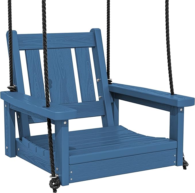 SERWALL HDPE Single Porch Swing, Heavy Duty Single Person Swing Chair with 2 Polypropylene Hanging Ropes - Photo 1