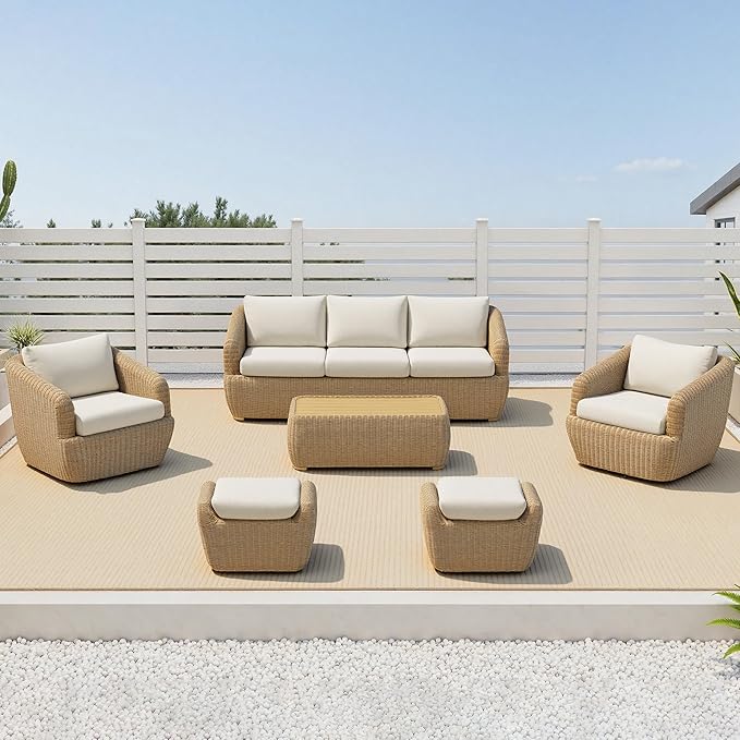 CHITA 6 Pieces Patio Wicker Furniture Set, Outdoor Rattan Bistro Set with Removable Thickened Cushions, Fully Assembled - Photo 8