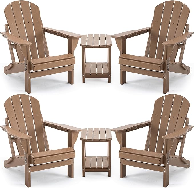 4 Chairs & 2 Tables Folding Adirondack Chair Set with Table – HDPE Weatherproof Outdoor Patio Chairs with Reclining - Photo 1