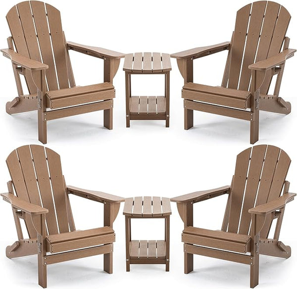 4 Chairs & 2 Tables Folding Adirondack Chair Set with Table – HDPE Weatherproof Outdoor Patio Chairs with Reclining - Photo 1
