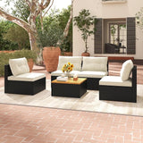 Tangkula 5 Piece Rattan Sofa Set, Patiojoy Outdoor Wicker Furniture Set with Seat & Back Cushions, Square Coffee Table - Photo 9