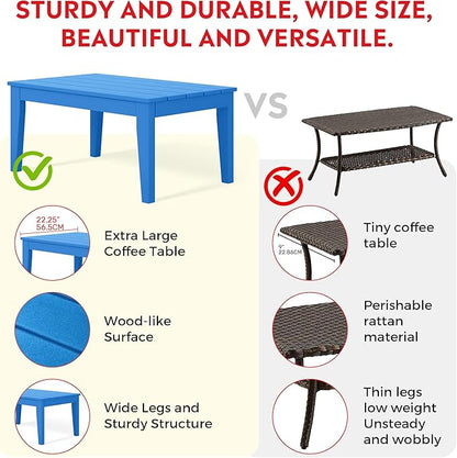 Costaelm Adirondack Outdoor Coffee Table, HDPE Drink Table Weather Resistant, Patio Porch Accent Balcony Table Outdoor End Table for Pool, Seaside, Backyard, Pacific Blue