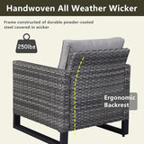 Rilyson Wicker Outdoor Patio Furniture Set - 6 Piece Patio Conversation Set with 2 Armrest Chairs, 2 Rattan Ottoman - Photo 5