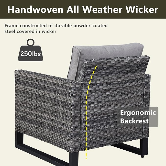 Wicker Outdoor Patio Furniture Set - 5 Piece Patio Conversation Set with 2 Wicker Armrest Chairs - Photo 4