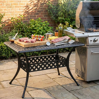 VIVIJASON 42" x 24" Cast Aluminum Outdoor Dining Table, Narrow Rectangular Bistro Table for Small Balcony, Rust Proof & Weather Resistant Patio Furniture for Backyard, Porch, Garden, Dark Bronze