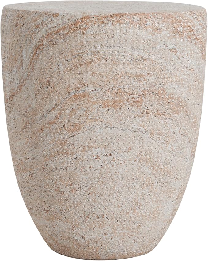 Christopher Knight Home Jaym 17.5" H Indoor Outdoor Accent Side Table, Patio Decorative End Table, Tapered Cylinder Lightweight Concrete Garden Stool for Patio Balcony & Garden Decor, Travertine