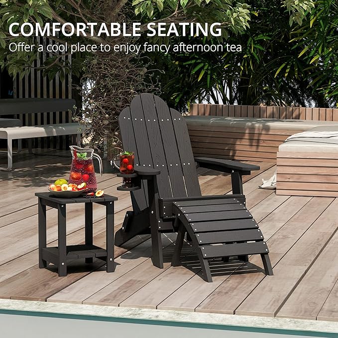 LUE BONA Folding Adirondack Chair Set of 6, Black HDPS Fire Pit Patio Chairs Weather Resistant, Modern Plastic Outdoor Chairs with Cup Holder