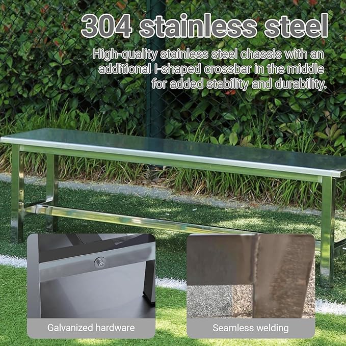 304 Stainless Steel Outdoor Patio Bench,Weatherproof Garden Benches,All-Weather Porch Backless Chair,R-shaped corner treatment,660 Lbs Load-Bearing Capacity(180*35*45cm/70.9*13.8*17.7in)
