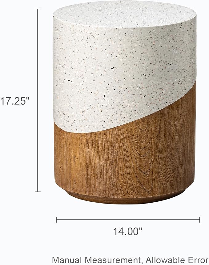 Giltzhome 17.25" H Decorative Garden Stool Set of 2, Faux Terrazzo End Table Planter Stand Accent Table for Garden Patio Lawn Home Indoor Outdoor,White