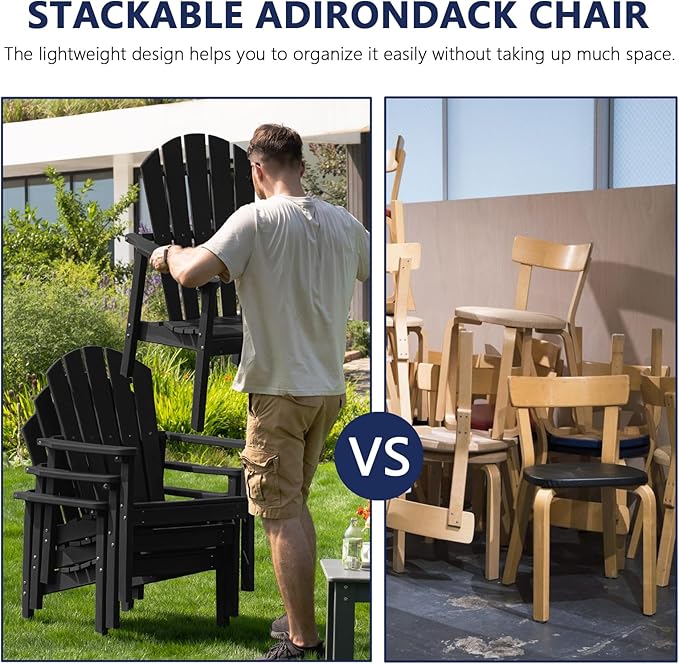 nevilywood 3-Piece HDPE Adirondack Chair Set, 2 Stackable Chairs Coffee Table, All-Weather Wood Grain - Photo 6