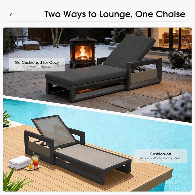 PURPLE LEAF Outdoor Chaise Lounge 2 in 1 Design Reclining Lounger Chair with Cushion Deluxe Aluminum Oversize Pool - Photo 4
