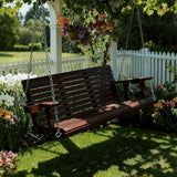 Fortune Candy Wooden Porch Swing 3-Seater, High Backrest and Deep Seat, Bench Swing with Cupholders - Photo 2