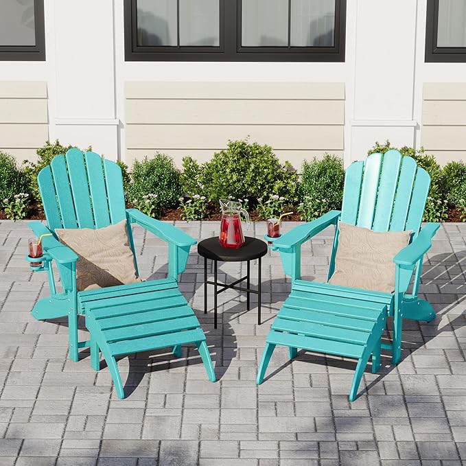Costaelm Adirondack Chair Footrest Foldable Ottoman, Folding Ottoman Outdoor Foot Rest for Patio Waterproof, Adirondack Ottoman Outdoor, Turquoise