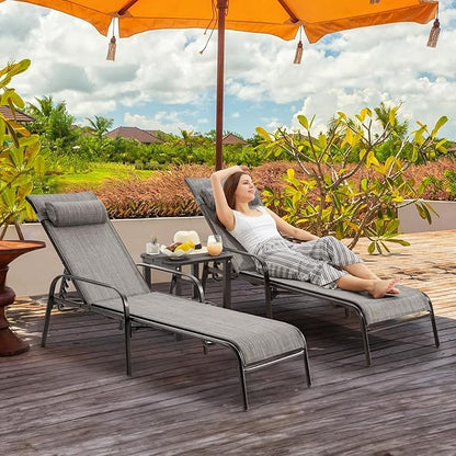EROMMY Pool Chaise Lounge Chair Set of 2, Outdoor Lounge Chairs with Adjustable Backrest, Waterproof Upgraded Patio Lounge Chairs for Beach Yard Poolside