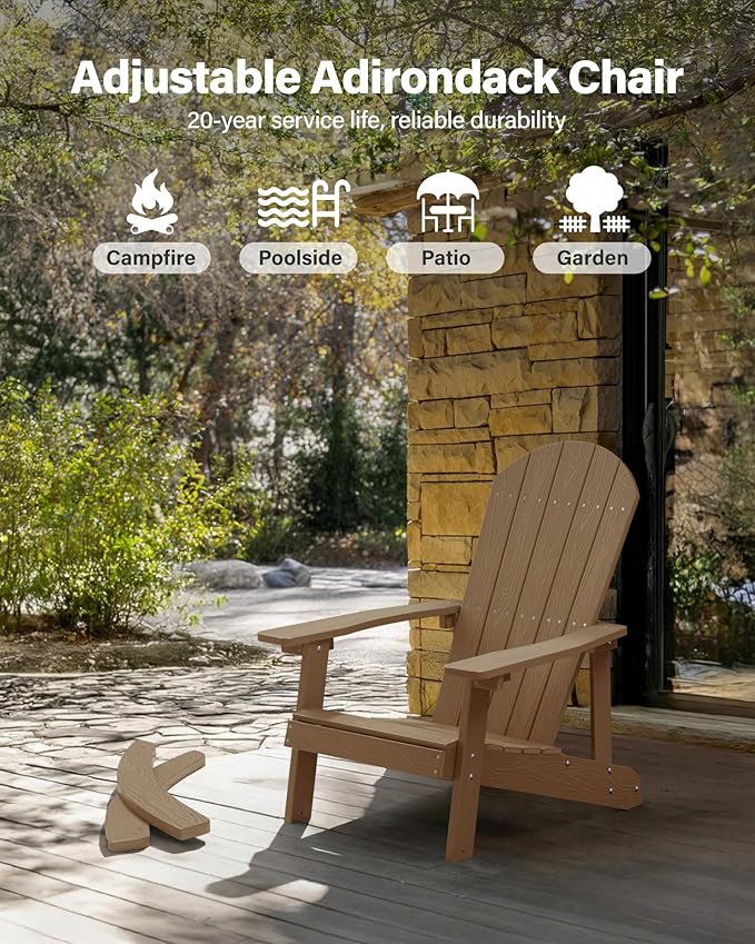 YEFU Outdoor Rocking Chair Set of 4,Adirondack Rocking Chair,Patio Rocker Chair with Wide Back,Oversized Rocker Chair Look Like Real Wood, for Lawn, Porch, Backyard, Indoor and Garden(Teak)