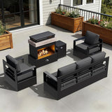 Outdoor Aluminum Furniture Set, 4-Piece Patio Conversation Set, 2 Chairs, 1 Sofa and 1 Fireplace - Photo 1