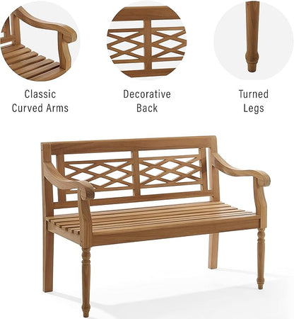 Crosley Furniture Olivier 2-Person Teak Wood Indoor Outdoor Bench for Outside Patio, Garden, Porch, Teak