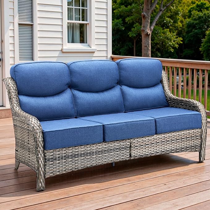 71'' Patio Couch Outdoor Wicker Sofa, Heavy Duty All-Weather Rattan 3-Seater Sofa with Deep Seating and Removable Cover - Photo 1