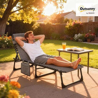 Outsunny Folding Chaise Lounge Chair, Patio Sun Tanning Chair, Outdoor Chaise Lounger with 5-Position Reclining Back, Breathable Mesh Seat for Beach, Poolside, Yard, Gray