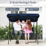 RELAX4LIFE 3-Person Porch Swing Chair - Outdoor Swing w/Adjustable Canopy, Removable Cushion & Metal Frame Stand - Photo 3