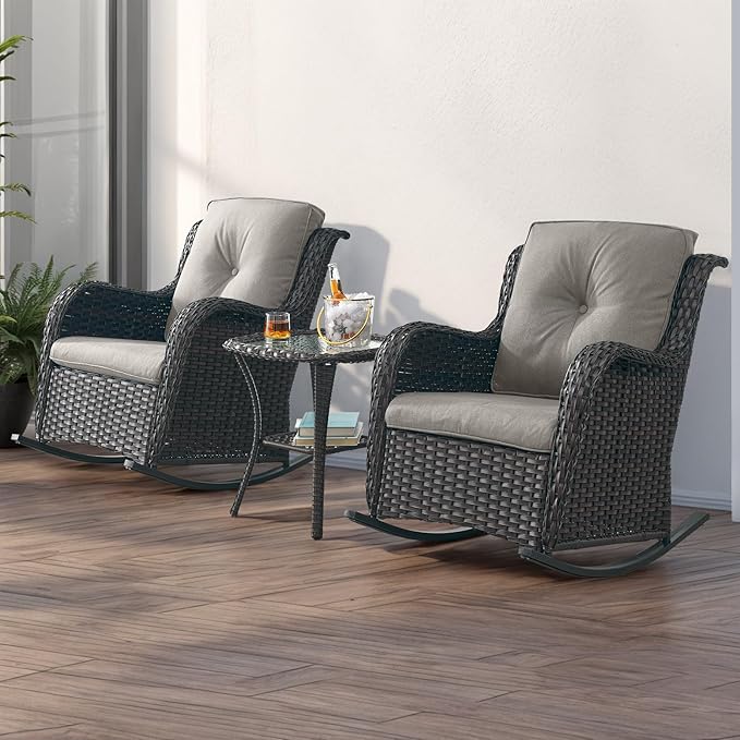 Rilyson Patio Chairs Outdoor Rocking Chair - 3 Piece Wicker Patio Bistro Set Rattan Patio Furniture Rocker Chairs and - Photo 5
