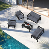 SERWALL HDPE Patio Furniture Set, 5 Piece All Weather Wood-Like Sectional Outdoor Furniture Set - Photo 9