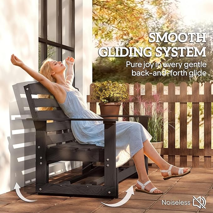 Outsunny 2-Person Outdoor Glider Bench Patio Double Swing Rocking Chair Loveseat w/Slatted HDPE Frame for Backyard - Photo 4
