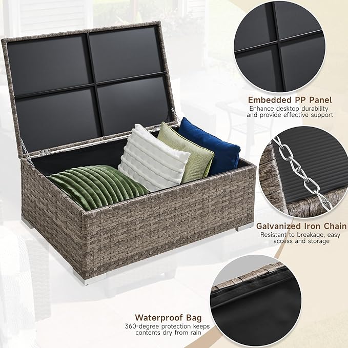 ONBRILL Outdoor Coffee Table with Storage, Rattan Storage Coffee Table with Internal Waterproof Bag - Photo 5