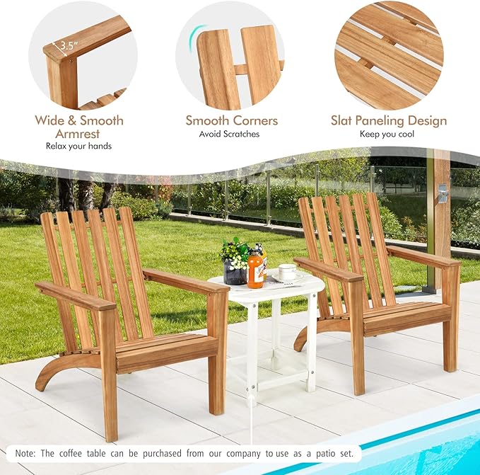Tangkula Adirondack Chair Acacia Wood Outdoor Armchairs, Weather Resistant for Patio Garden Backyard Deck Fire Pit, Lawn Porch Furniture & Lawn Seating, Campfire Chair, Adirondack Lounger (1, Natural)
