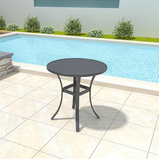 27.5 Inch Round Outdoor Metal Table for 2, Patio Bistro Table with Curved Legs, All Weather Slatted Table for Lawn, Garden, Balcony, Deck, Black
