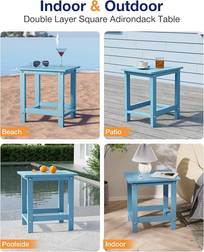 YEFU Outdoor Side Table for Patio: 16" HIPS Weather - Resistant Adirondack Tables - Waterproof Small Square End Tables for Backyard Pool Porch Balcony - Indoor Outdoor Durable Table Blue