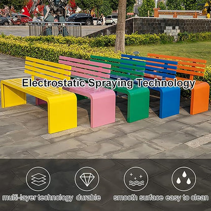 Gtzly Metal Garden Bench, Outdoor Galvanized Steel Garden Bench, Slatted Design with Backrest Patio Benches Patio Bench for Porch Garden Lawn Backyard Park Balcony(Orange,100 * 40 * 80 cm)