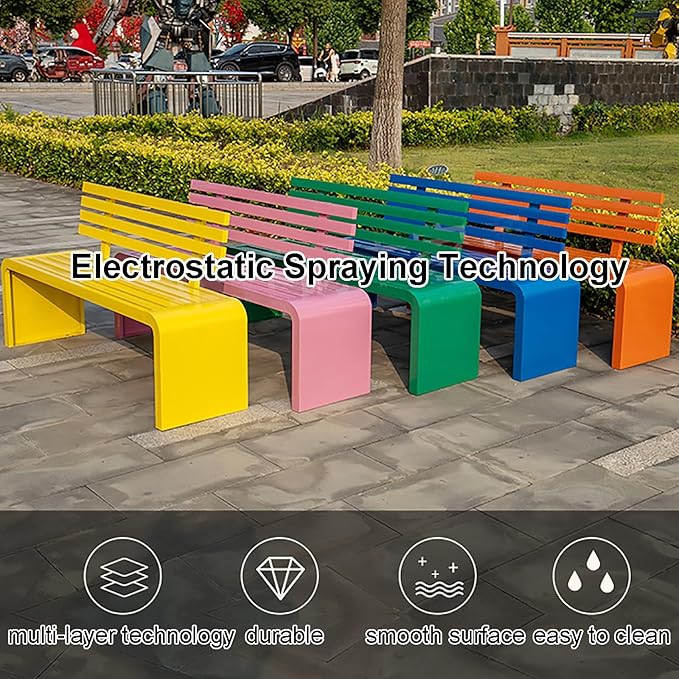 Gtzly Metal Garden Bench, Outdoor Galvanized Steel Garden Bench, Slatted Design with Backrest Patio Benches Patio Bench for Porch Garden Lawn Backyard Park Balcony(Blue,100 * 40 * 80 cm)