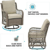 GAOMON 3 Piece Outdoor Patio Set, Wicker Rocking Bistro Set with 2 Swivel Chairs & Tempered Glass Top Table - Photo 6