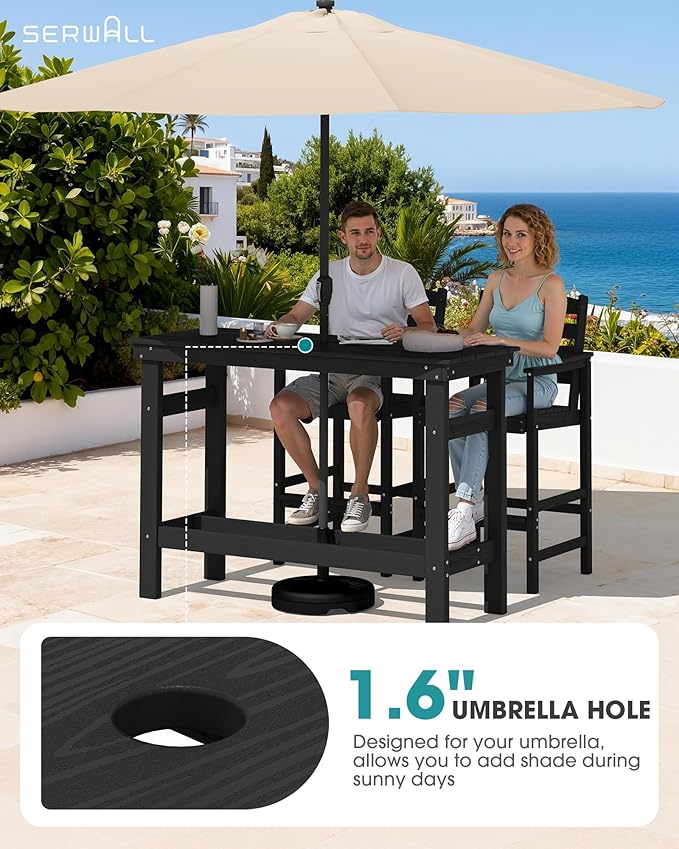 SERWALL Outdoor Bar Set - 2 Adirondack Bar Chairs & Bar Height Table with 1.6" Umbrella Hole - Photo 2