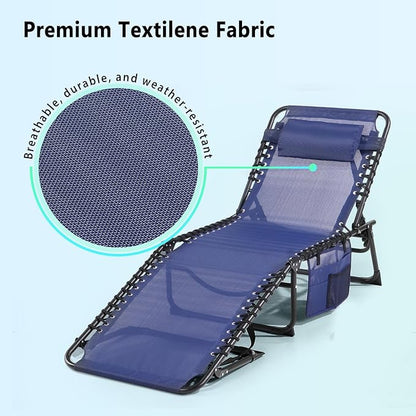 Unovivy Outdoor Chaise Lounge Chairs Set of 2, Portable Folding Pool Lounge Chair with 5-Position Reclining Back, Teslin Tanning Chair for Pool, Beach, Patio, Sunbathing