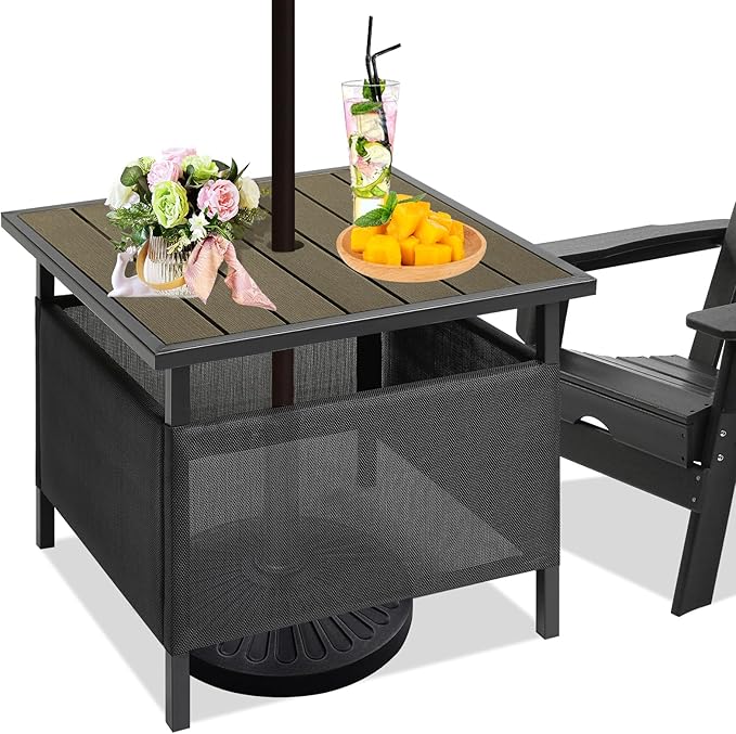 LZRS Adirondack Square Outdoor Side Table with Umbrella Hole, Pool Composite Patio Table, HDPE End Tables for Backyard - Photo 4