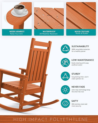 SERWALL HDPE Outdoor Rocking Chair, HDPE Rocking Chair for Adult, Orange