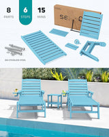 SERWALL Patio Chaise Lounge Chair, 78'' Long HDPE 5 Positions Adjustable Outdoor Lounger - Photo 6