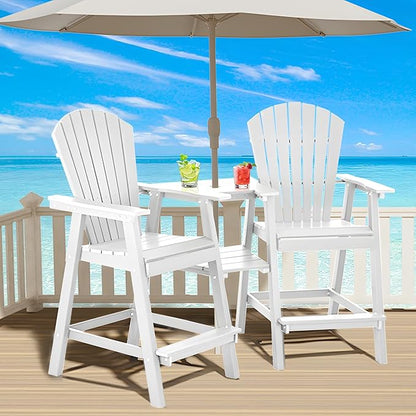 Tall Adirondack Chairs Set of 8, HDPE Balcony Chair with Double Connecting Tray, Weather Resistant Outdoor Adirondack Bar Stools for Patio, Deck, Patio, Backyard, Balcony. (White)